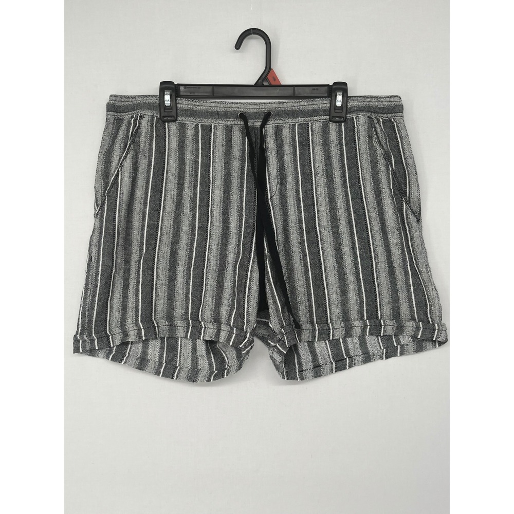 Dash Linen Blend Striped Shorts Grey White Elastic Drawstring Waist Large L